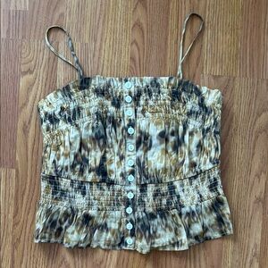 All Saints Blue and White Smocked Ruffled Camisole